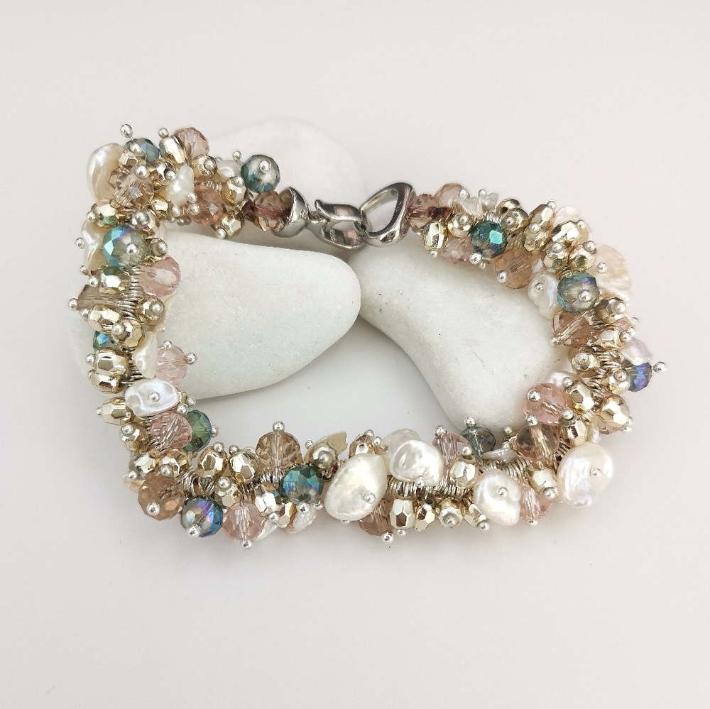 Keshi Pearl Swarovski Crystal  Bracelet